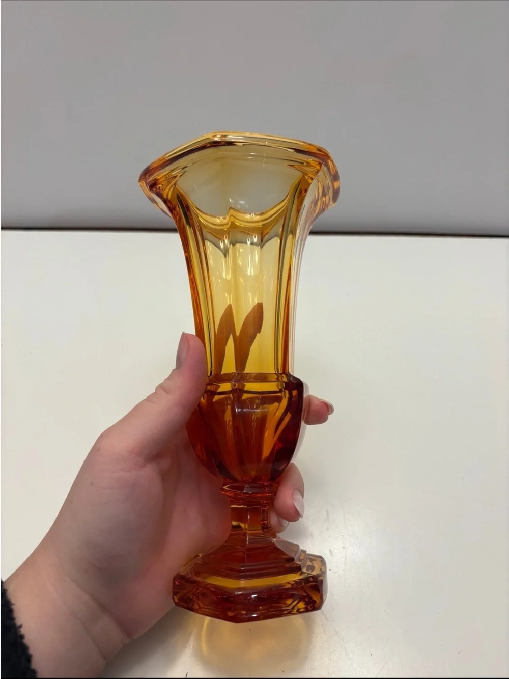 Vintage Amber Crystal Trumpet Vase